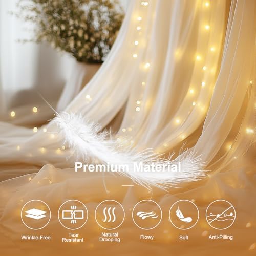 Tulle Curtain Backdrop with 300 LED Fairy Lights for Parites Wrinkle-Free Sheer Curtain Drapes Photo Back Drop for Wedding Baby Shower Bridal Shower Birthday Home Décor - 10ft×10ft, Ivory - Image 5