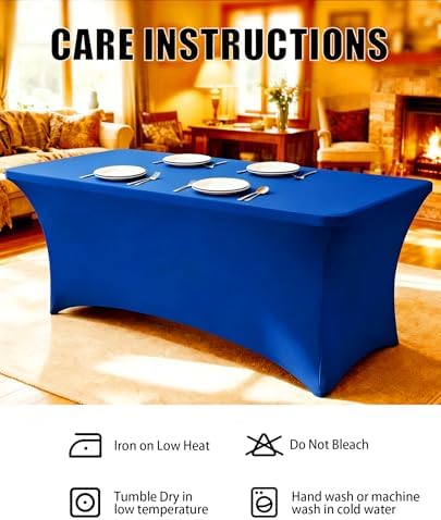 6FT Royal Blue Table Cloth - 2 Pack Fitted Stretch Rectangle Spandex Tablecloth, Washable Table Cover for Party, Picnic, Wedding, Banquet, Birthday and Festival(30" x 72") - Image 6