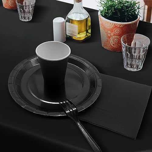 Severs 25 Guests Black Paper Plates Cups Napkins 9 Inch - Image 4