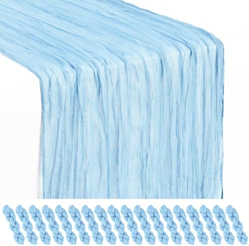 18 Pack Baby Blue Cheesecloth Table Runner 17x108 Inches Boho Home Decor by Showgeous