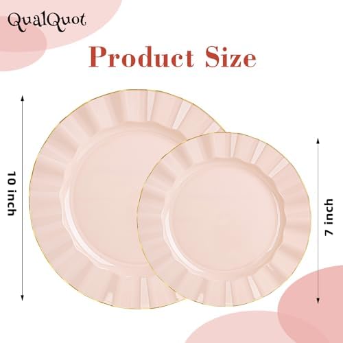 120PCS Blush Pink Plastic Plates, Wavy Plates with Gold Rim - Image 2