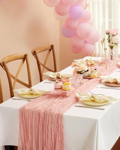 Pureegg 12 Pack Cheesecloth Table Runner 120 Inch Dusty Pink - Image 7