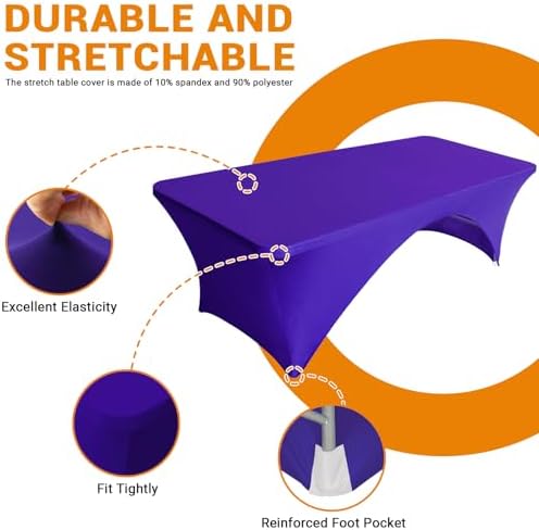 Eurmax USA 2-Pack Spandex Table Cover 8 ft. Fitted 30+ Colors Polyester Tablecloth Stretch Spandex Table Cover-Table Toppers,8 FT Table Cover Open Back (Purple) - Image 4