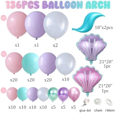 Mermaid Balloon Garland Arch Kit,Under The Sea Ocean Party Decorations - Image 2