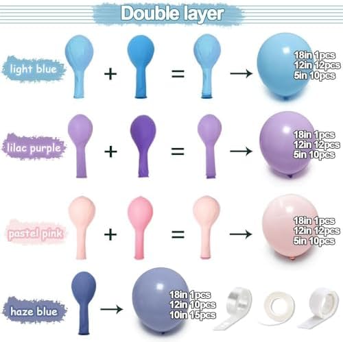 Pink Blue Purple Balloon Garland Double Stuffed Lavender Lilac Dusty Blue Pastel Balloon Arch Kit For Baby Shower Gender Reveal Baptism Birthday Party Decoration - Image 3