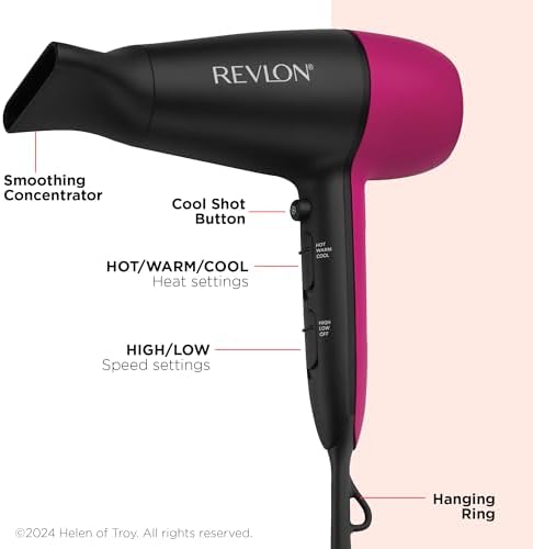 REVLON Perfect Match Lightweight Hair Dryer, 1875 Watts, Black/Pink - Image 2