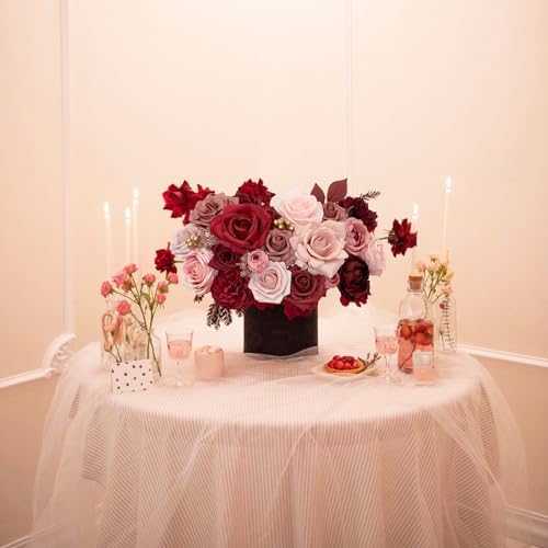 FACINOC Roses Artificial Flowers Burgundy Red Bouquet Fake Flower Bulk - Image 6