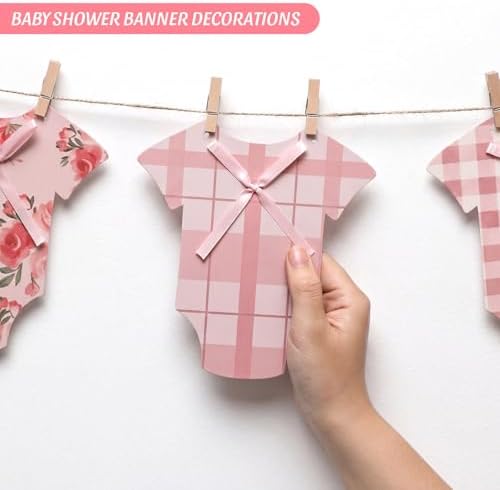 Frienda Its a Girl Baby Shower Banner Paper Bodysuit Garland with Clips - Image 4