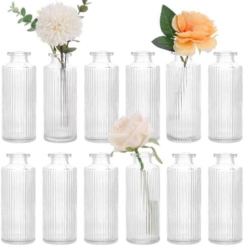 CUCUMI 12pcs Bud Vases for Centerpieces, Mini Flower Vase for Decorations by CUCUMI
