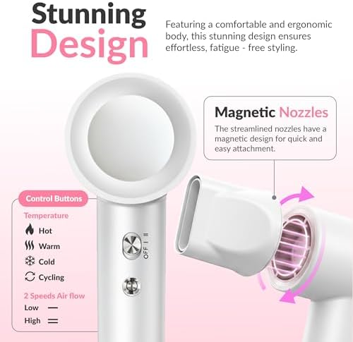 High-Speed Professional Hair Dryer with Negative Ion Technology Lightweight, Low Noise Blow Dryer with Diffuser & Concentrator Nozzle, Salon-Quality for All Hair Types for Women/Men - Image 6