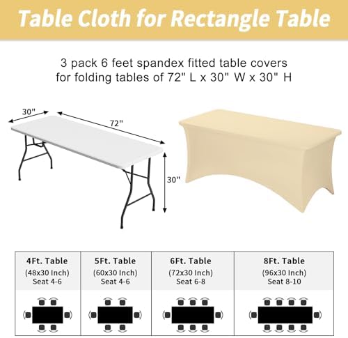 Fixwal 3 Pack 6FT Champagne Tablecloth Rectangle Spandex Fitted Table Cover - Image 4