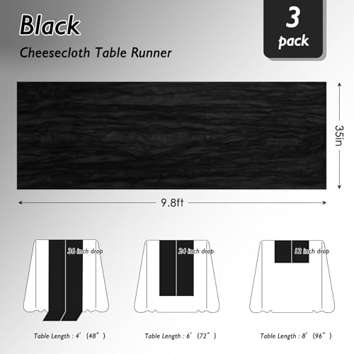 1 Pack Black Cheesecloth Table Runner 120 Inch Boho Wedding Decor - Image 2