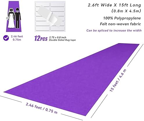 EZLucky Purple Carpet Runner for Party, 2.6 x 15 ft, 130 GSM Felt Fabric - Image 3