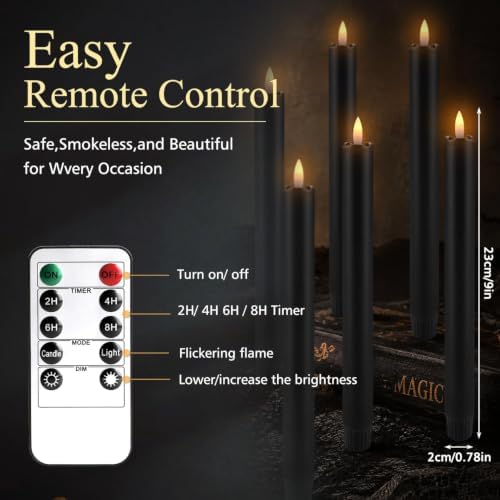 Black LED Taper Candles with Remote Timer, 24 Pack 9" Battery Operated Flameless Candles, 3D Flickering Flameless Taper Candles for Halloween Christmas Decor, Dinner Table Centerpiece, Wedding - Image 3