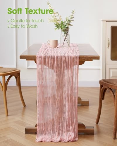 Pureegg 12 Pack Cheesecloth Table Runner 120 Inch Dusty Pink - Image 4