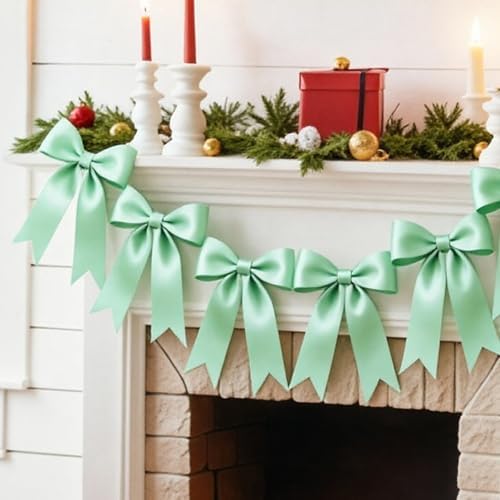 2 Strings Sage Green Bow Garland Banner Decorations, Pre-Strung Satin Ribbon Bows for Birthday, Baby Shower, Bridal Shower, Coquette Girls Room, Bow Themed Party, Wedding, Christmas Tree Decorations - Image 6