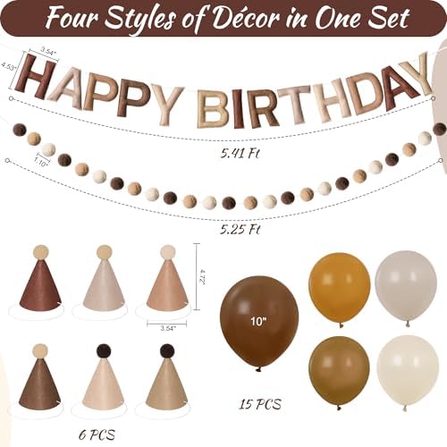 Kriyokiaa Retro Brown Happy Birthday Banner Set with Party Hats - Image 4