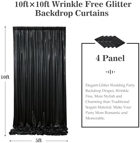 Outpain Thick 20 ft x 10 ft Black Sequin Backdrop Curtain for Parties, Wrinkle Free Glitter Photo Backdrop Drapes 4 Panels 5x10ft Black Back Drop Cloth for Wedding Christmas Photography Background - Image 6