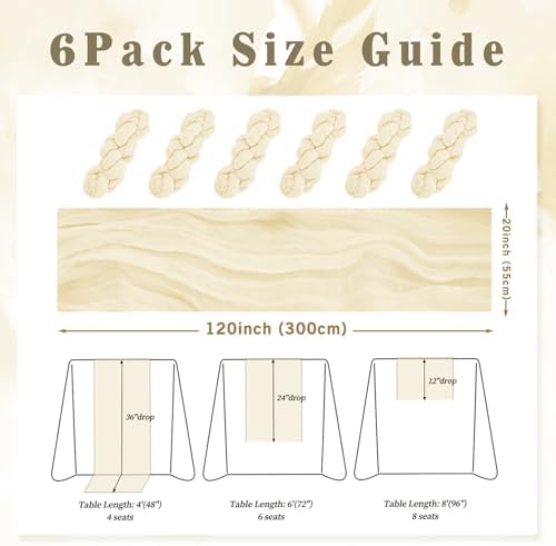 10FT 6 Pack Beige Cheesecloth Table Runner 20 x 120 Inch Long Rustic Gauze Fabric Cheese Cloth Table Runner for Wedding Bridal Baby Shower Table Decorations Boho Sheer Birthday Party Table Decor - Image 2