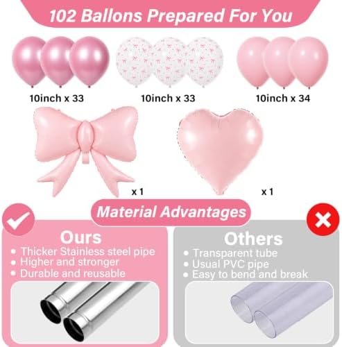 2 Sets Pink Bow Balloon Column Stand Adjustable Pink Heart Balloon Decor - Image 3