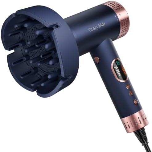 CrazyMar High Speed Ionic Hair Dryer with Diffuser, LED Display by CrazyMar