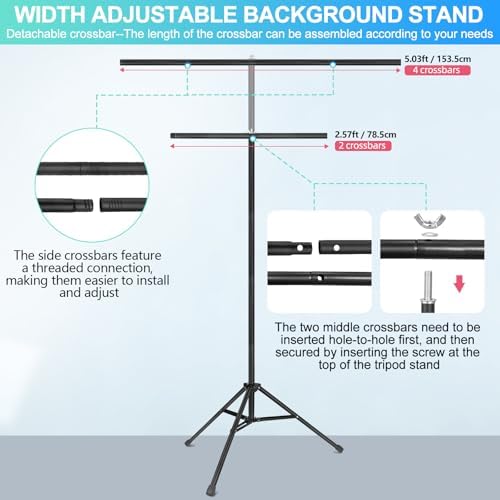 Black Backdrop Background with Stand for Photoshoot, 5x6.8ft Black Photo Backdrop Curtain Cloth with Background Support Stand, 5 Spring Clamps& Carrying Bag for Party Photography Video Studio - Image 5