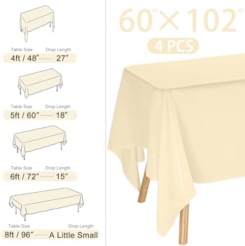 4 Pack Rectangle Tablecloth for 6 Foot Tables Washable Polyester Table Cover for Wedding Dining Table Parties Banquet（60x102 Champagne） - Image 2