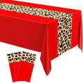 Buryeah 3 Pcs 54 x 108'' Plastic Disposable Leopard Tablecloth, Red by Buryeah