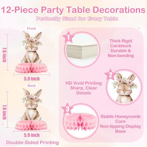 12 Pcs Girl Woodland Baby Shower Decorations - Pink Woodland Baby Shower Centerpieces for Tables - Woodland Animals Honeycomb Table Decor with Fox Deer Bunny Owl for Girl Baby Shower 1st Birthday - Image 3