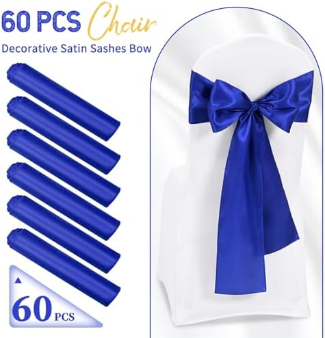 60 PCS Royal Blue Satin Chair Sashes, 7 x 108 Inch - Image 2