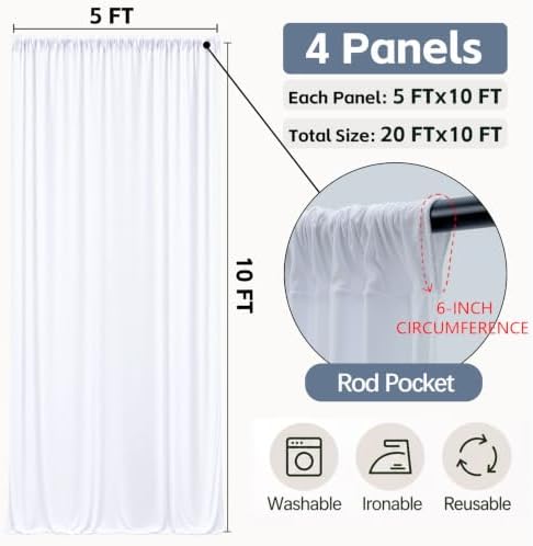 20x10FT White Backdrop Curtains for Parties, Wrinkle Free Drapes - Image 4