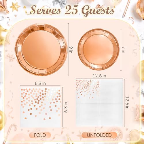 Rose Gold Paper Plates and Polka Dot Napkins, 75 Pcs Party Decorations - Image 2