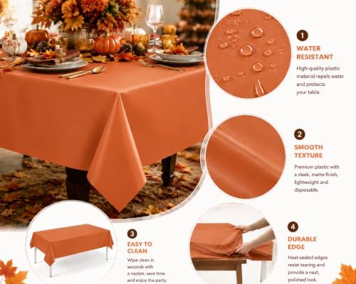 12 Pack Fall Rectangle Plastic Tablecloth, Brown Orange Green - Image 3