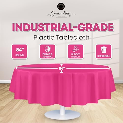 Grandipity Plastic Table Cloth Disposable 12 Pack 84" Round Hot Pink - Image 2
