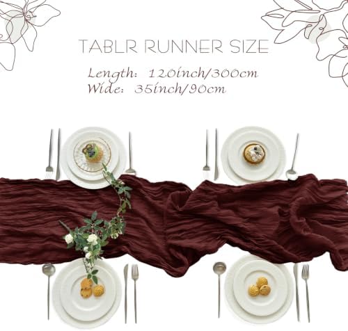 2 Pack Fall Table Runner Burgundy Red Cheesecloth for Home Christmas Party - Image 4