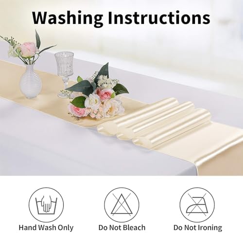 10-Pack Satin Table Runner Champagne 12 x 108 inches Long, Table Runners for Wedding, Birthday Parties, Banquets Decorations（10 Pack, 12x108 Inch, Champagne - Image 6