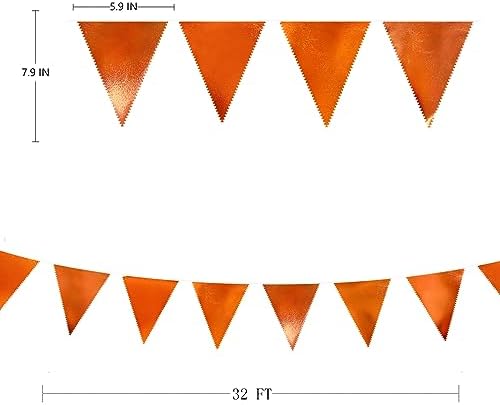 Orange Party Decorations Metallic Fabric Triangle Pennant Banner Flag Bunting Garland for Fall Autumn Thanksgiving Graduation Birthday Wedding Bridal Shower Baby Shower Anniversary Party Supplies - Image 2