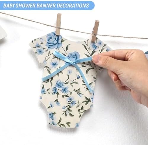 Frienda Baby Boy Banner Baby Shower Blue Bodysuit Garland with Clips - Image 4