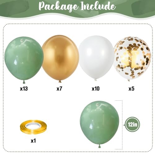 Sage Green Gold White Balloons for Baby Shower Birthday Party Decorations - Image 2