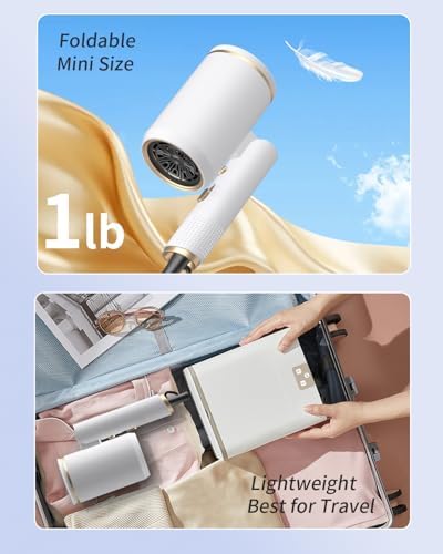 Foldable Portable Ionic Hair Dryer 1600W - Compact Mini Blow Dryer with Diffuser, Concentrator & Comb Nozzle, Intelligent Temperature Control, Low Noise for Home, Salon & Travel (White) - Image 6
