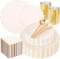LIYH 210Pcs Ivory Scalloped Plastic Plates, Gold Rim Dinnerware Set Party by LIYHLoveinyourheart