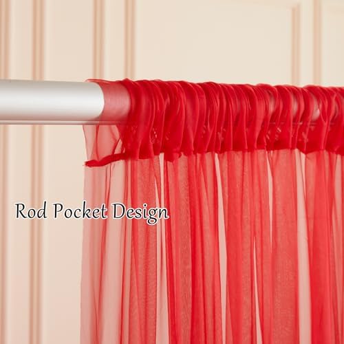 30×10ft Red Tulle Backdrop Curtain with Lights String for Parties, Sheer Photo Backdrop Curtains for Wedding Party Photography Background - Image 6