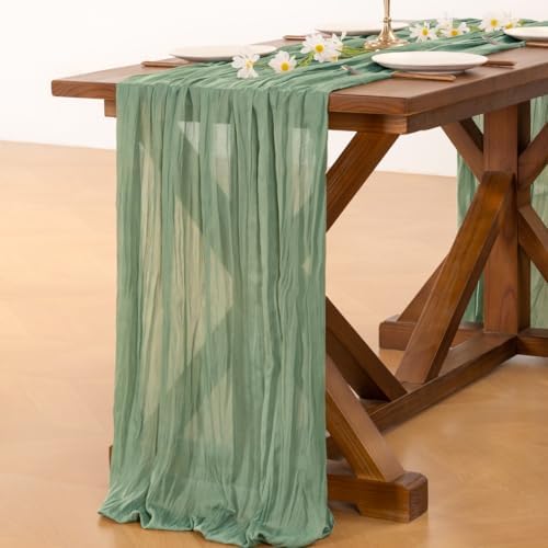 Sage Green Cheesecloth Table Runner Fall Wedding Birthday Party Home Decor - Image 4