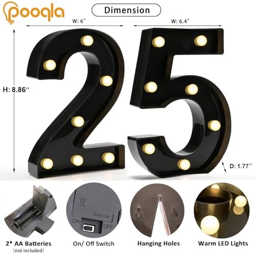 Pooqla Black Light Up Numbers, 25th Birthday Decorations for Men - Image 4