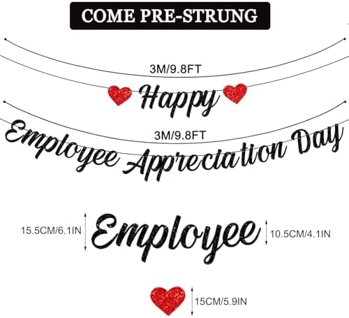 Black Glittery Happy Employee Appreciation Day Banner and Staff Appreciation Hanging Swirl Decorations Thank You Employee Garland Banner Employee Appreciation Day Party Decorations Supplies - Image 2