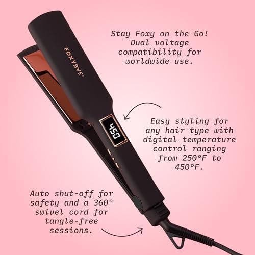 FoxyBae Flat Iron Hair Straightener - TRÉS Sleek 1.75" Wide Plate Titanium Flat-Iron - Dual Voltage Portable Professional Hair Straightener - Hot Tools - Locks Moisture & Shine [Black Rose-Gold] - Image 3