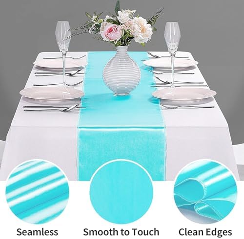 10-Pack Satin Table Runner Turquoise 12 x 108 inches Long, Table Runners for Wedding, Birthday Parties, Banquets Decorations（10 Pack, 12x108 Inch, Turquoise） - Image 3