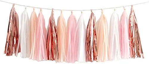 We Moment 20pcs Shiny Tassel Garland Banner Tissue Paper Tassels for Wedding, Baby Shower, Table Decor，Event & Party Supplies, DIY Kits - (Rose Gold,Peach Color,Light Pink,White) by We+Moment