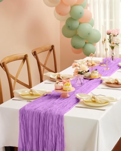 Pureegg 3 Pack Cheesecloth Table Runner 120 Inch Purple - Image 6
