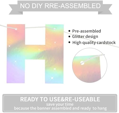 BEISHIDA Pre-Strung Iridescent Happy Birthday Banner Party Sign Decoration - Image 3